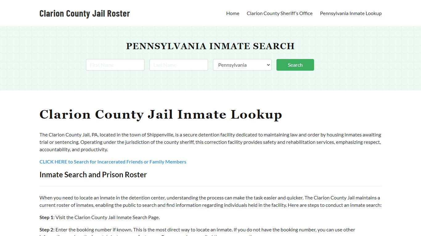 Clarion County Jail Roster Lookup, PA, Inmate Search