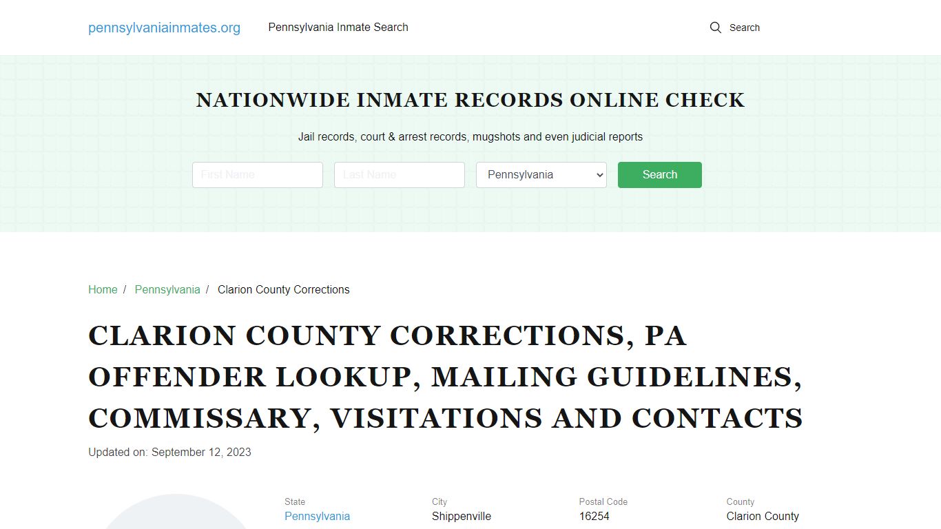Clarion County Corrections, PA: Inmate Search Options, Visitations ...