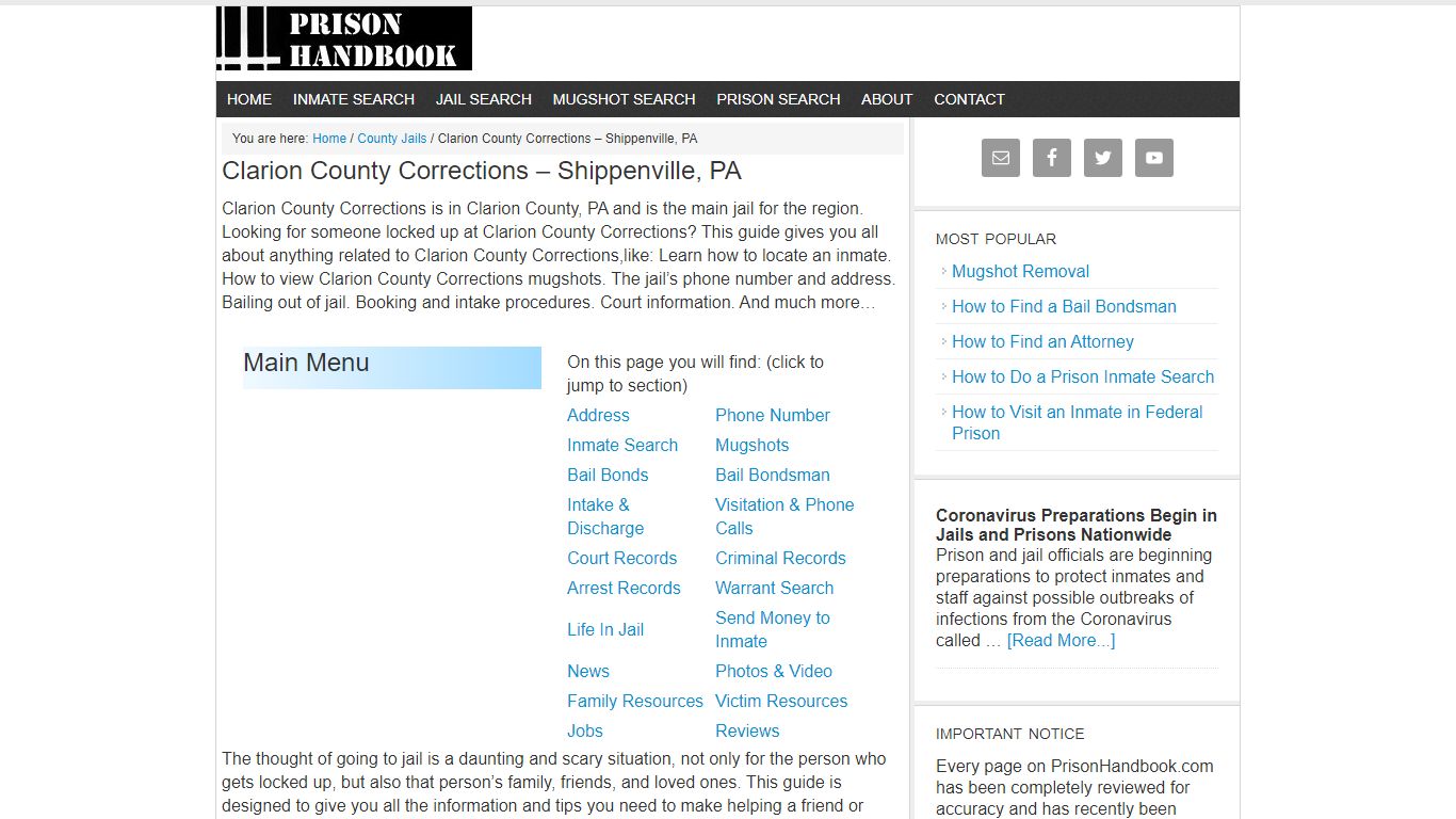 Clarion County Corrections – Shippenville, PA - Prison Handbook